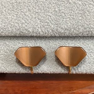 Gold tone brown stone screw on earrings